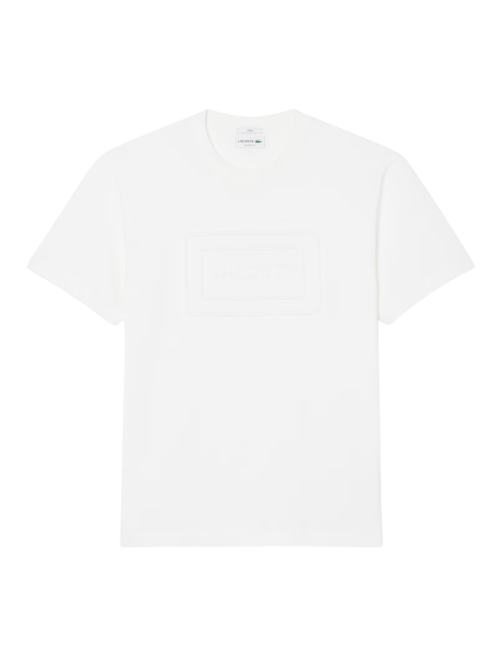 LACOSTE Large Embossed Branding Cotton T-shirt White - MAISONDEFASHION.COM