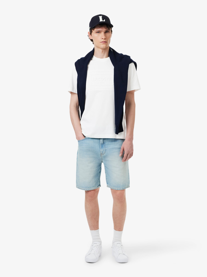 LACOSTE Large Embossed Branding Cotton T-shirt White - MAISONDEFASHION.COM