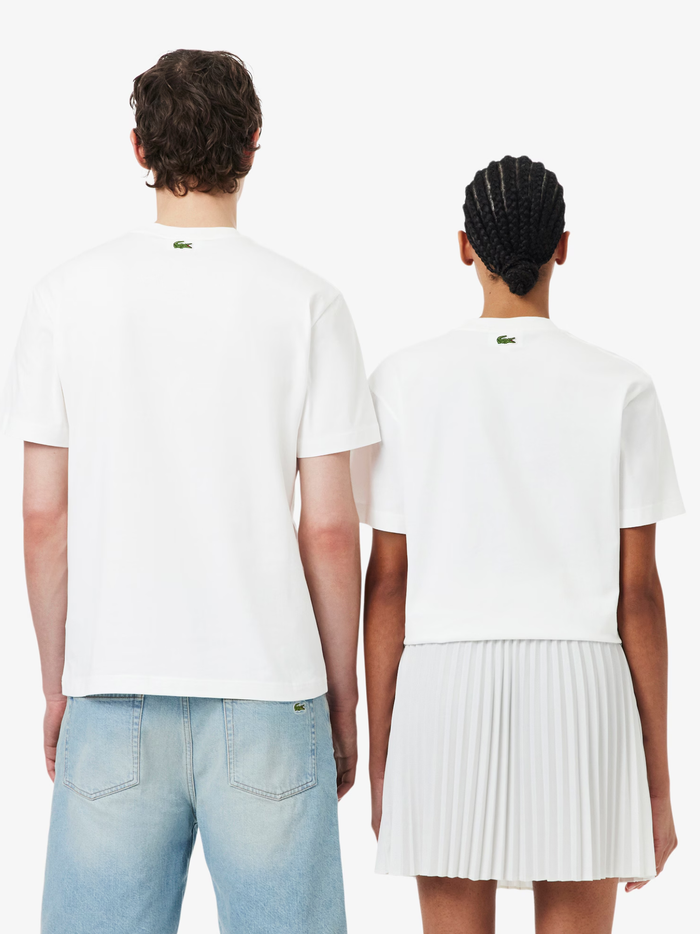 LACOSTE Large Embossed Branding Cotton T-shirt White - MAISONDEFASHION.COM