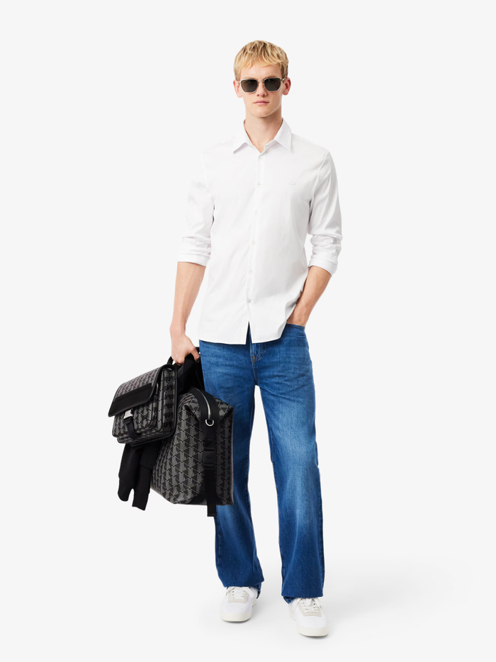 LACOSTE Large The Blend Flap Close Bag Monogram Black/Grey - MAISONDEFASHION.COM