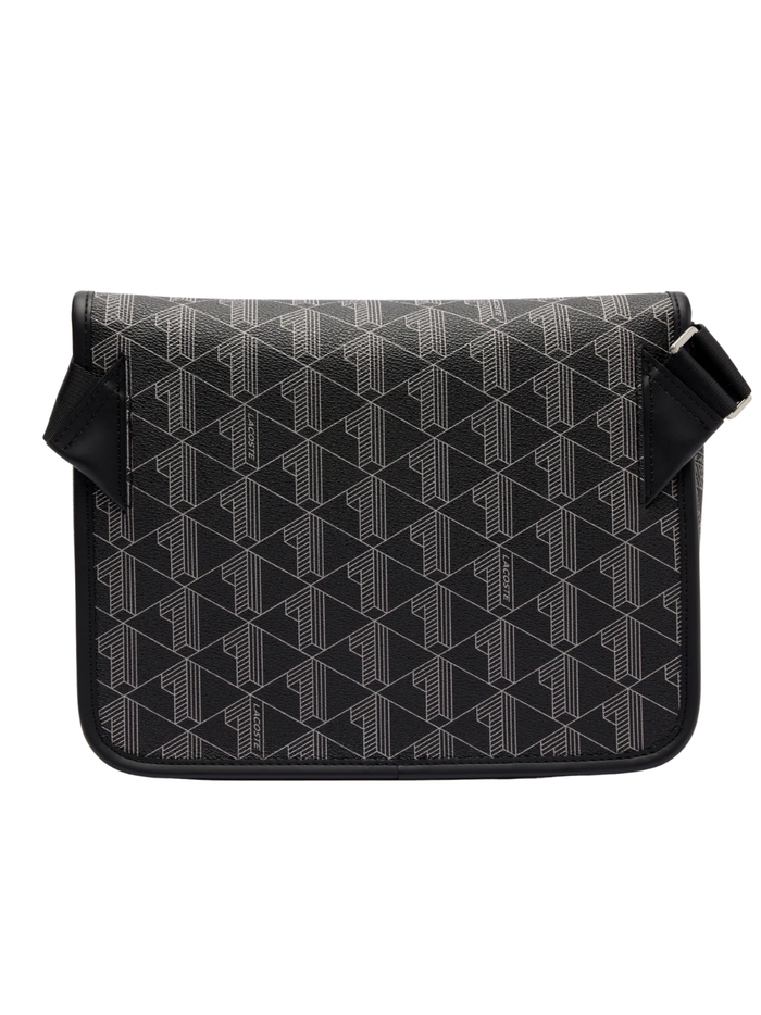 LACOSTE Large The Blend Flap Close Bag Monogram Black/Grey - MAISONDEFASHION.COM