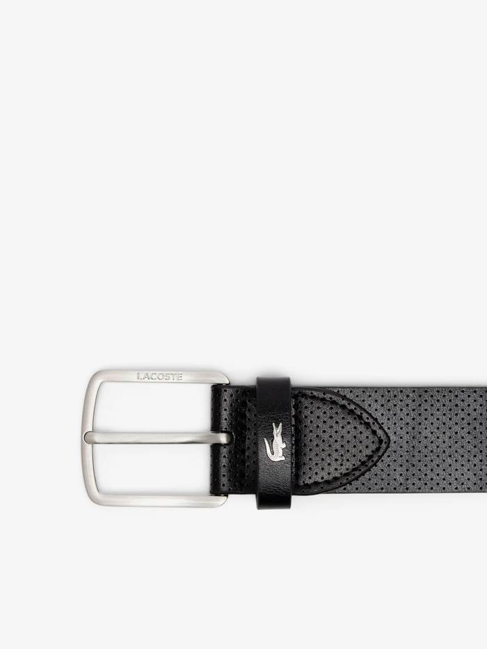 LACOSTE Leather Belt/Card Holder Gift Set Black - MAISONDEFASHION.COM