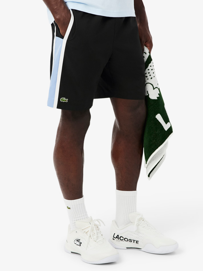 LACOSTE Lightweight Colour-Block Stripe Tennis Shorts Black