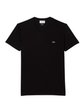 LACOSTE Lightweight Cotton Pima V Neck T-shirt in Black - front view showing classic v-neck design and iconic crocodile logo