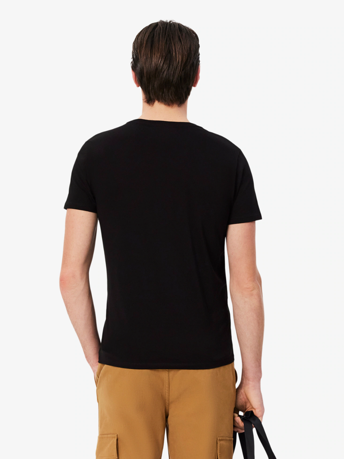 LACOSTE Lightweight V Neck T-shirt - lifestyle shot showing black colour and versatile styling