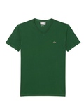 LACOSTE Lightweight Cotton Pima V Neck T-shirt in Pine Green - front view showing classic v-neck design and iconic crocodile logo