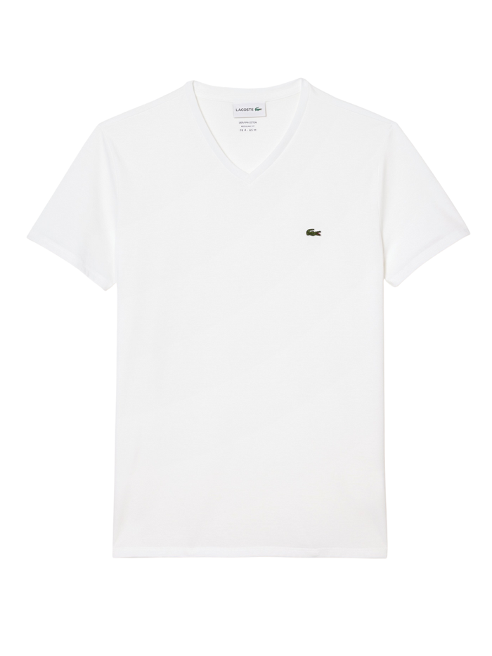 LACOSTE Lightweight Cotton Pima V Neck T-shirt White - MAISONDEFASHION.COM