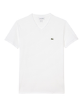 LACOSTE Lightweight Cotton Pima V Neck T-shirt White - MAISONDEFASHION.COM