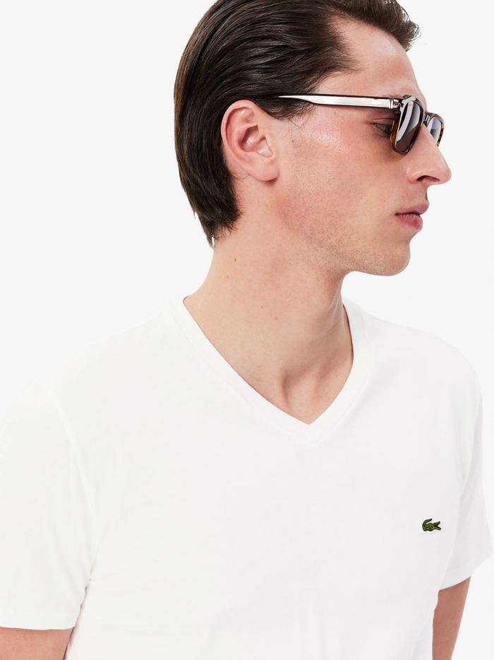 LACOSTE Lightweight Cotton Pima V Neck T-shirt White - MAISONDEFASHION.COM