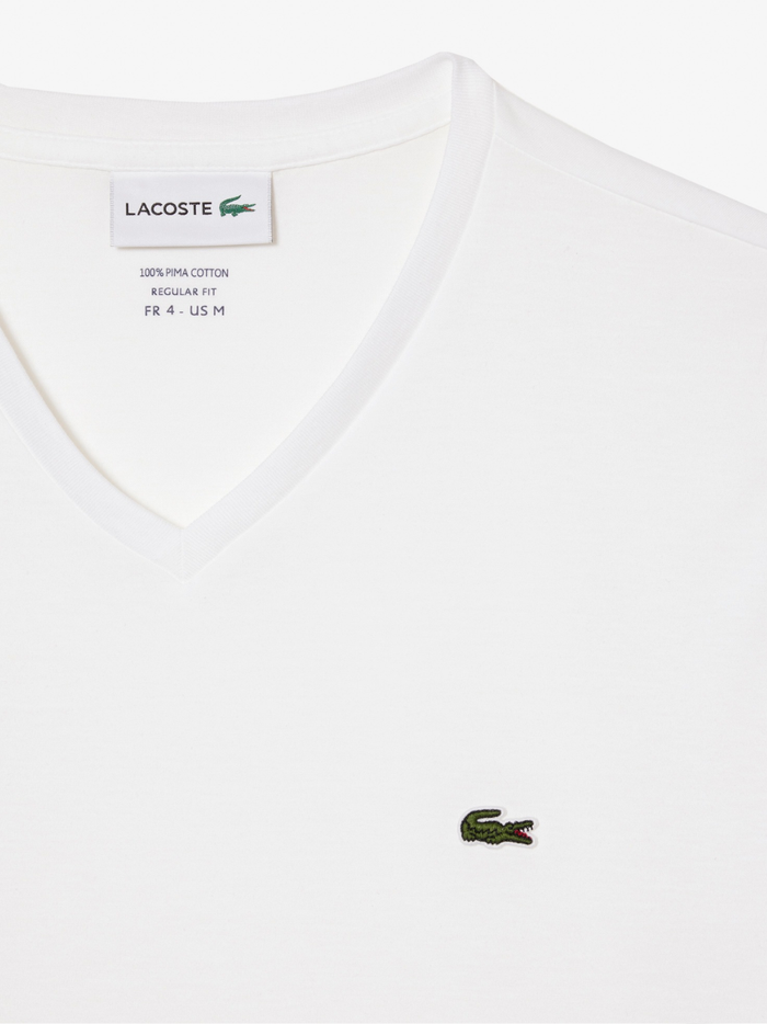 LACOSTE Lightweight Cotton Pima V Neck T-shirt White - MAISONDEFASHION.COM