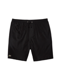 LACOSTE lightweight diamond taffeta sport shorts in black with embroidered crocodile logo and drawstring waist