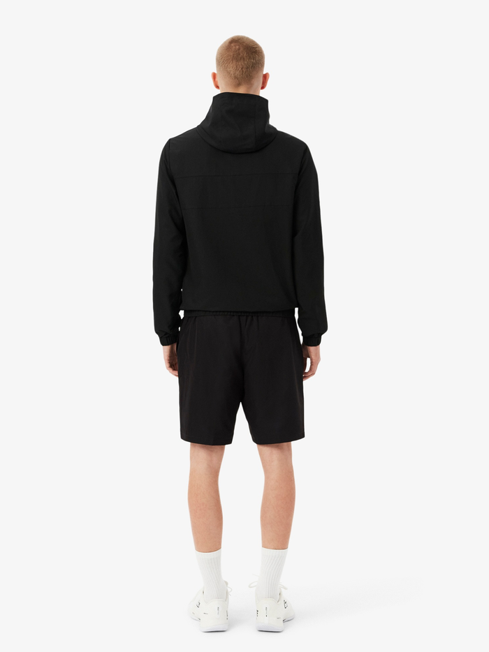 LACOSTE lightweight black taffeta sport shorts with drawstring closure and signature crocodile branding