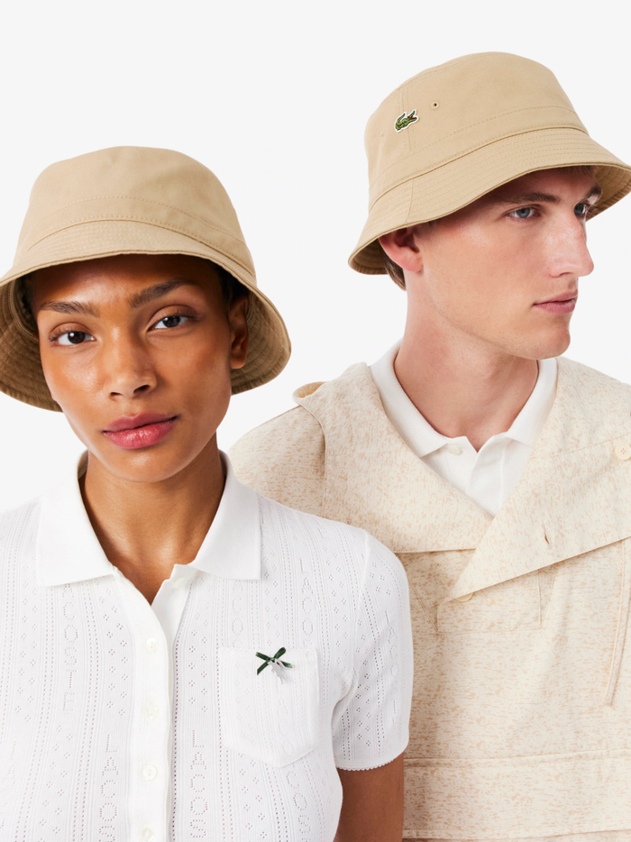 LACOSTE Lined Cotton Twill Bucket Hat Beige