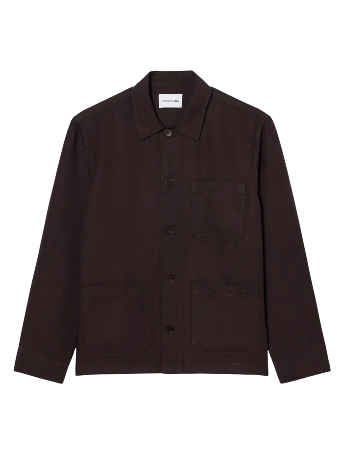 LACOSTE Linen Blend Overshirt Brown - MAISONDEFASHION.COM