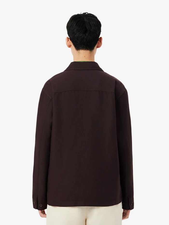 LACOSTE Linen Blend Overshirt Brown - MAISONDEFASHION.COM