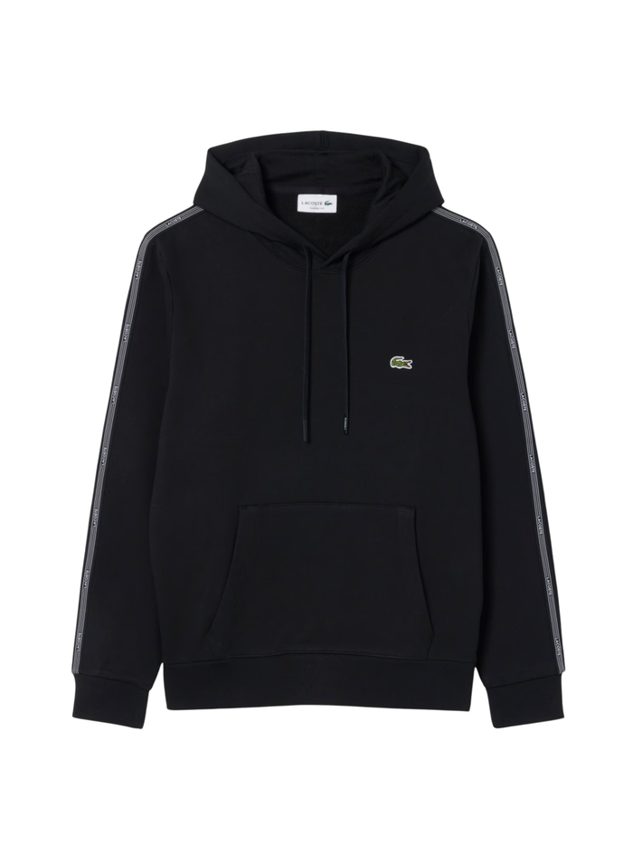 LACOSTE Logo Stripe Zipped Hoodie Black - MAISONDEFASHION.COM