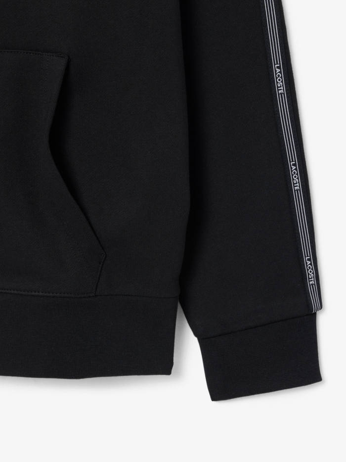 LACOSTE Logo Stripe Zipped Hoodie Black - MAISONDEFASHION.COM