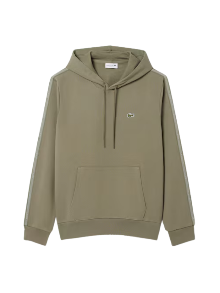LACOSTE Logo Stripe Zipped Hoodie Khaki Green - MAISONDEFASHION.COM