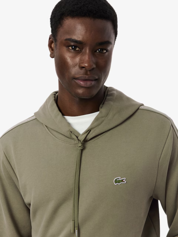 LACOSTE Logo Stripe Zipped Hoodie Khaki Green - MAISONDEFASHION.COM