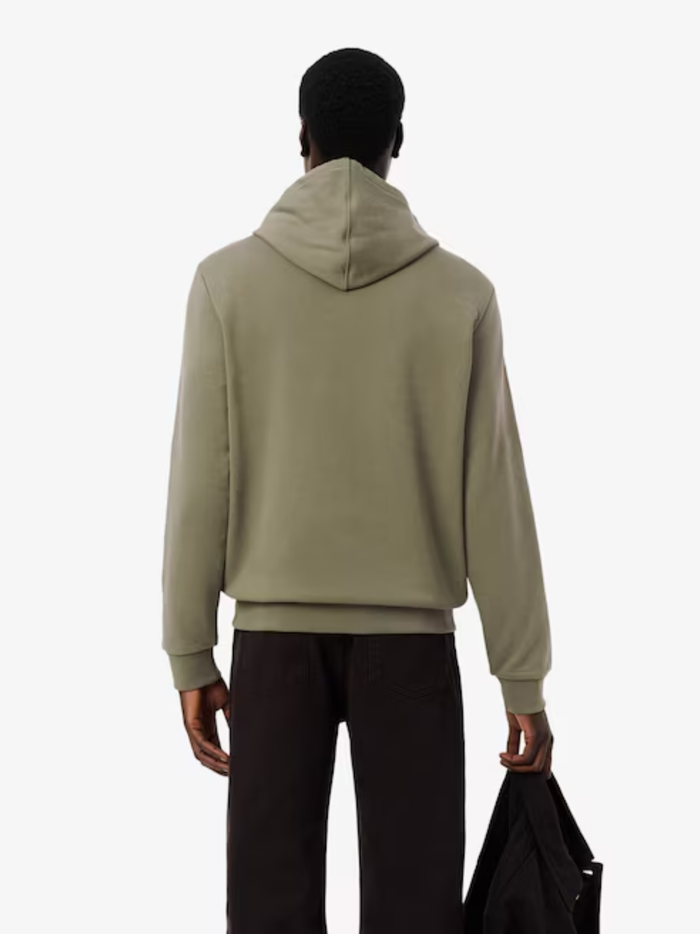 LACOSTE Logo Stripe Zipped Hoodie Khaki Green - MAISONDEFASHION.COM