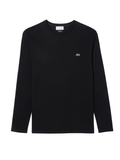 LACOSTE Long Sleeved Cotton Pima T-shirt in Black - front view showing classic fit and iconic crocodile logo