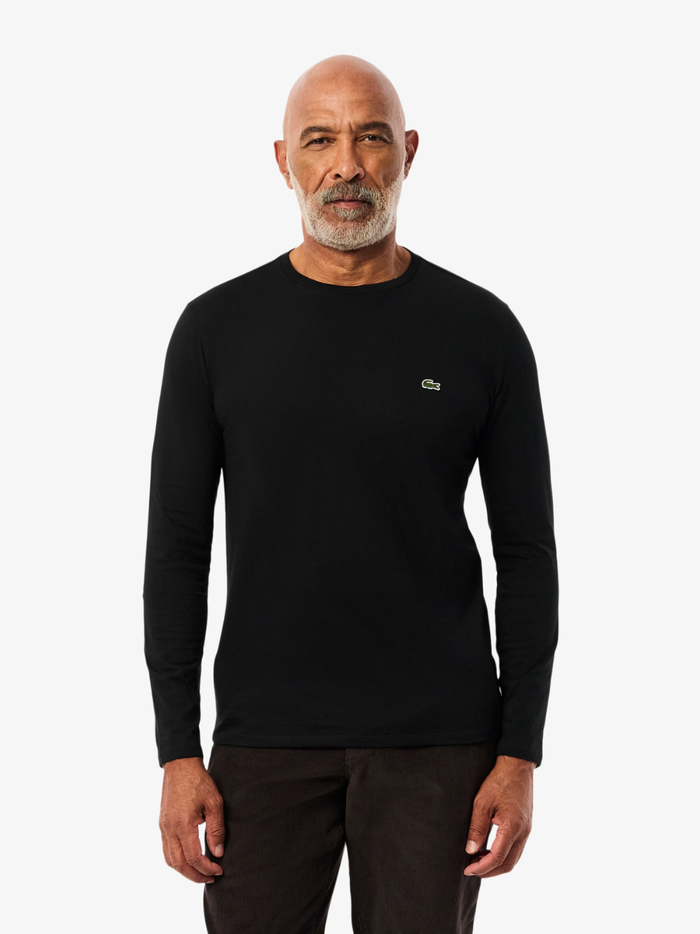 LACOSTE Long Sleeved Cotton Pima T-shirt in Black - back view displaying clean design and premium cotton construction