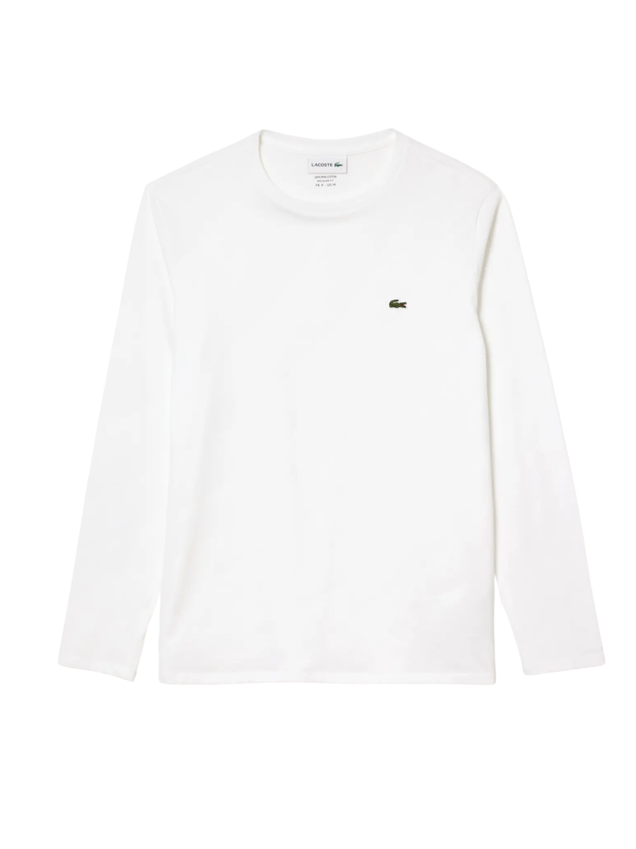 LACOSTE Long Sleeved Cotton Pima T-shirt White - MAISONDEFASHION.COM