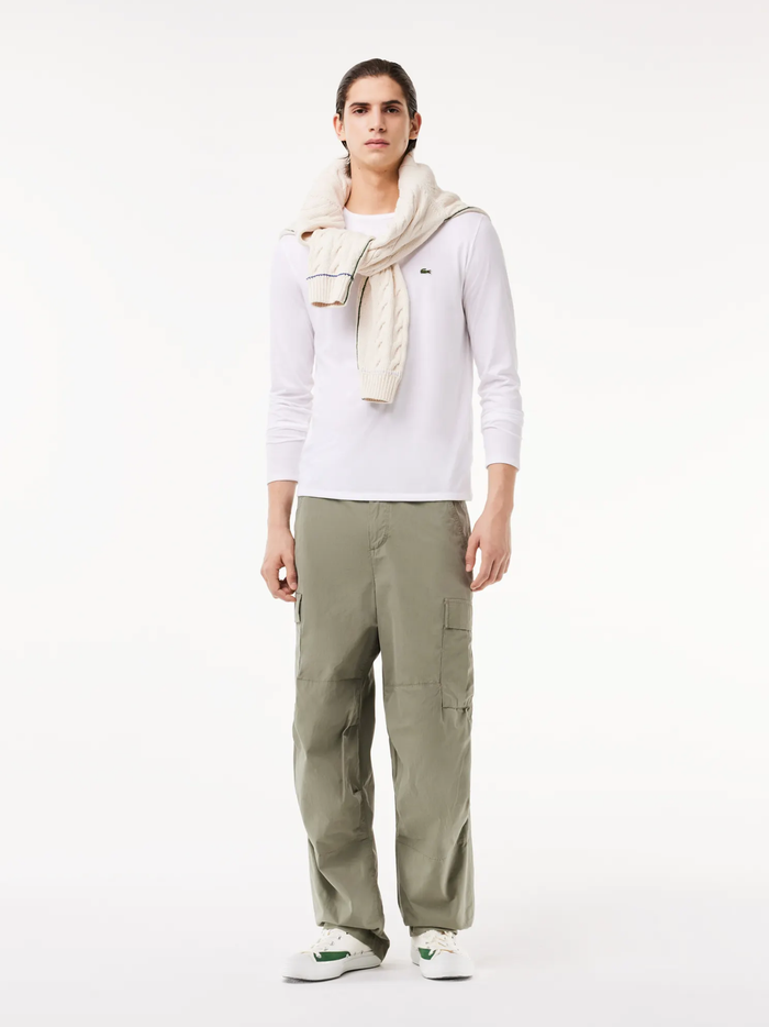 LACOSTE Long Sleeved Cotton Pima T-shirt White - MAISONDEFASHION.COM