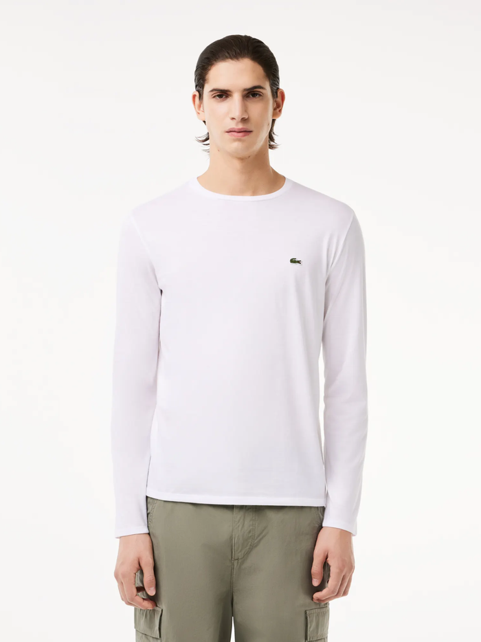 LACOSTE Long Sleeved Cotton Pima T-shirt White - MAISONDEFASHION.COM