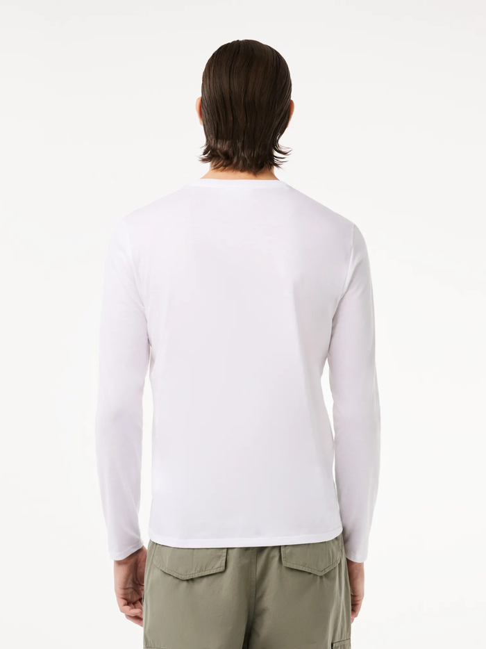 LACOSTE Long Sleeved Cotton Pima T-shirt White - MAISONDEFASHION.COM
