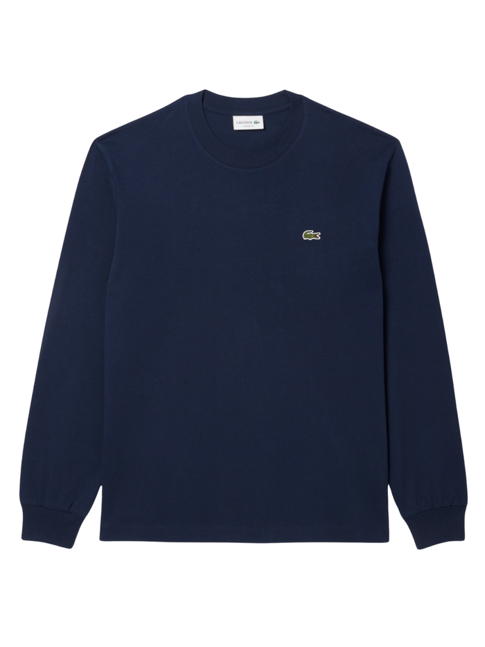 LACOSTE Long Sleeved Cotton T-shirt Midnight Blue - MAISONDEFASHION.COM