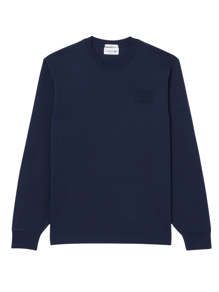 LACOSTE Long Sleeved Cotton T-shirt Midnight Blue - MAISONDEFASHION.COM