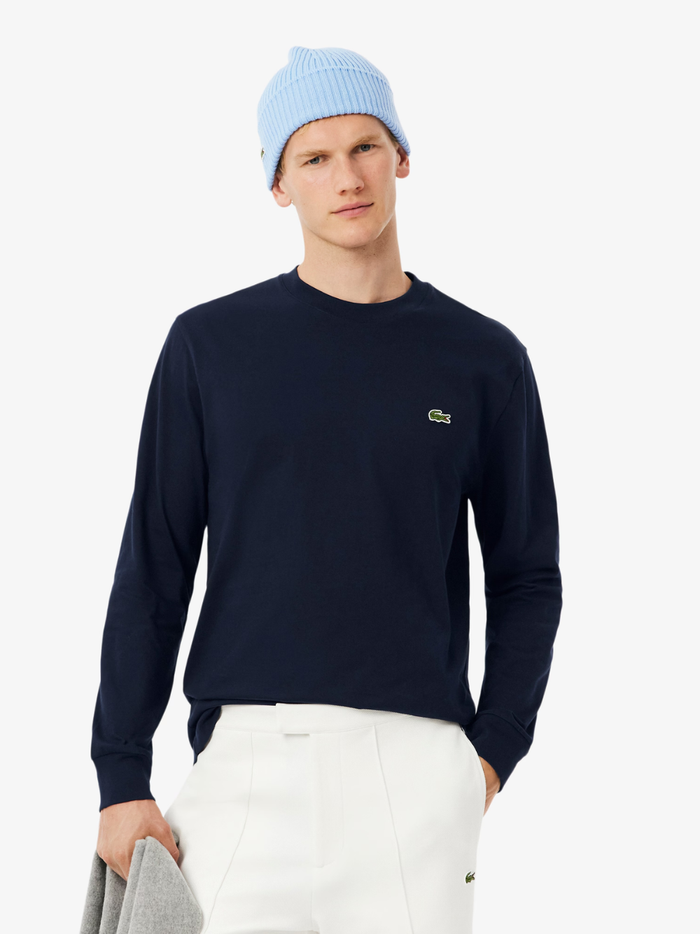LACOSTE Long Sleeved Cotton T-shirt Midnight Blue - MAISONDEFASHION.COM