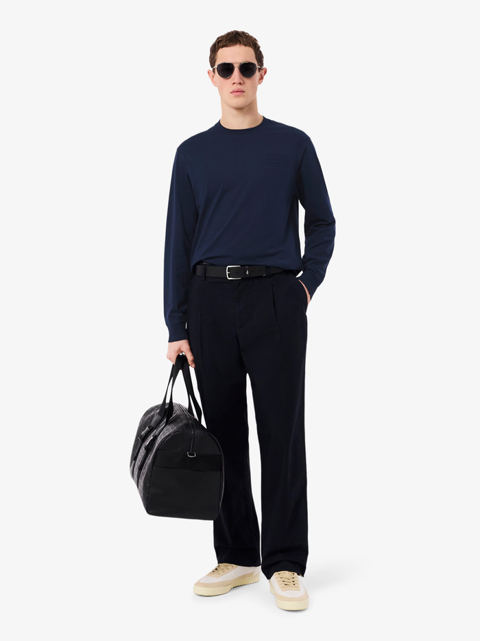 LACOSTE Long Sleeved Cotton T-shirt Midnight Blue - MAISONDEFASHION.COM