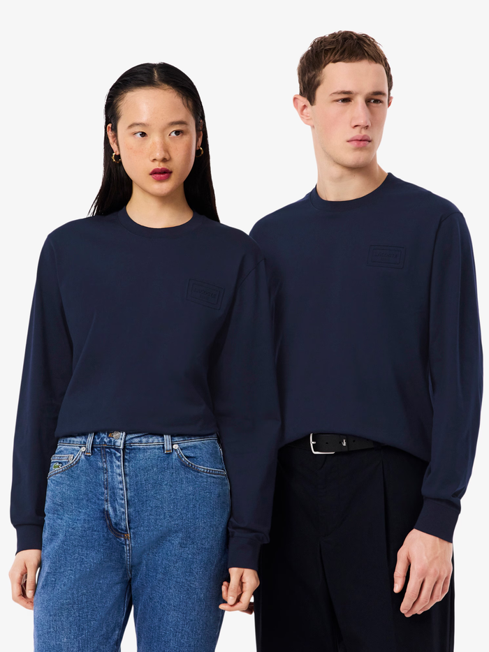 LACOSTE Long Sleeved Cotton T-shirt Midnight Blue - MAISONDEFASHION.COM
