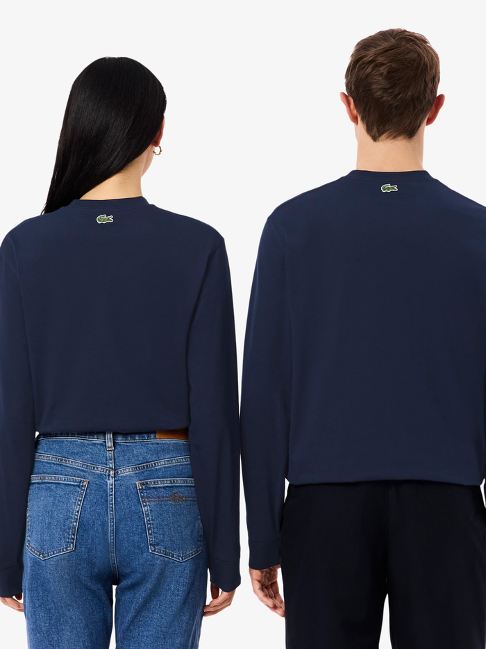 LACOSTE Long Sleeved Cotton T-shirt Midnight Blue - MAISONDEFASHION.COM
