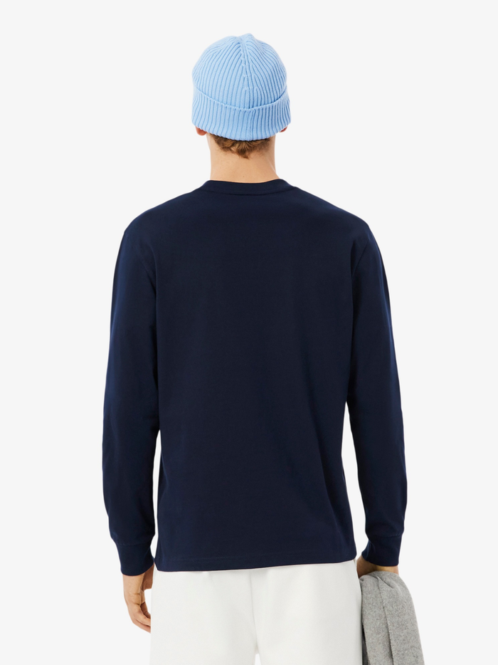 LACOSTE Long Sleeved Cotton T-shirt Midnight Blue - MAISONDEFASHION.COM