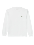 LACOSTE Long Sleeved Cotton T-shirt in White - front view showing classic fit and iconic crocodile logo