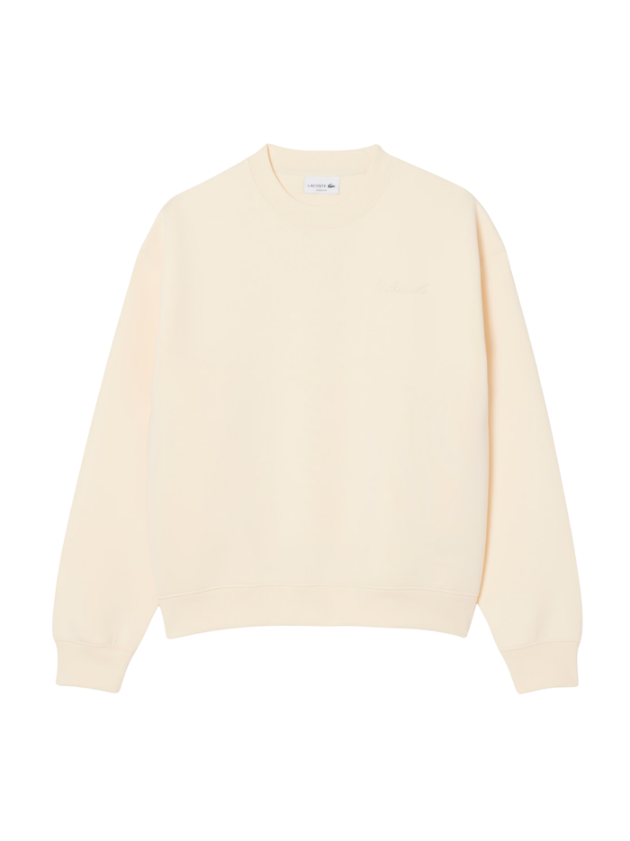 LACOSTE Loose Fit Embroidered Sweatshirt Beige - MAISONDEFASHION.COM