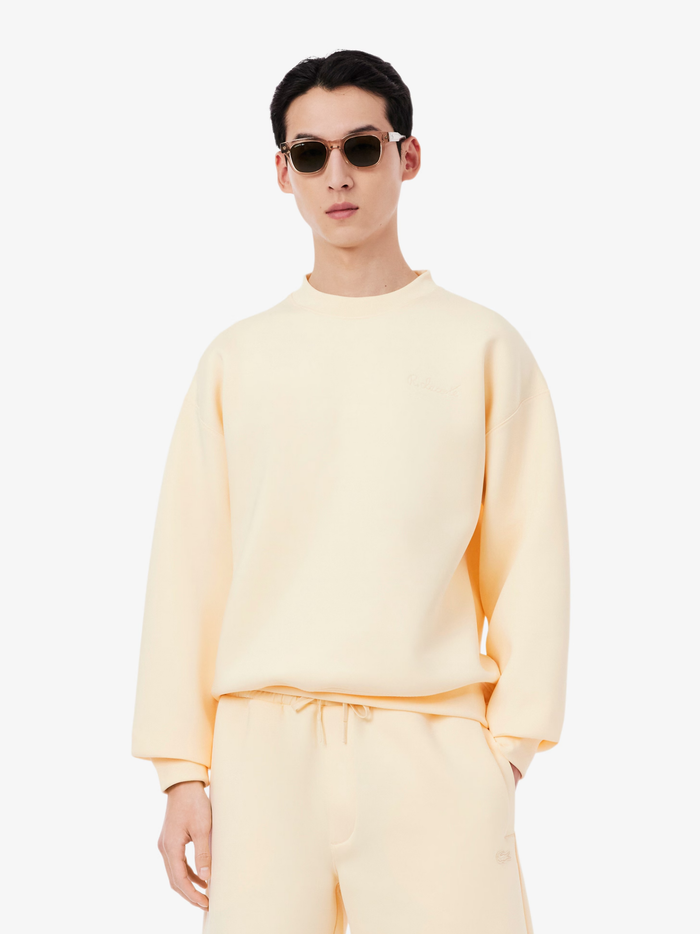 LACOSTE Loose Fit Embroidered Sweatshirt Beige - MAISONDEFASHION.COM
