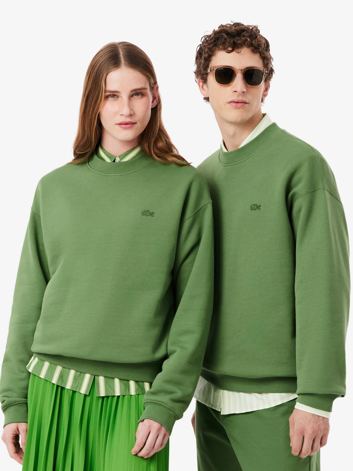 LACOSTE Loose Fit Heavy Fleece Sweatshirt Lime Green - MAISONDEFASHION.COM