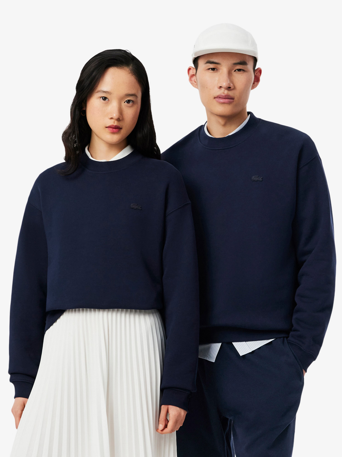 LACOSTE Loose Fit Heavy Fleece Sweatshirt Midnight Blue - MAISONDEFASHION.COM