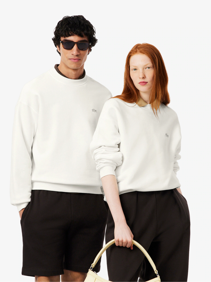 LACOSTE Loose Fit Heavy Fleece Sweatshirt White - MAISONDEFASHION.COM