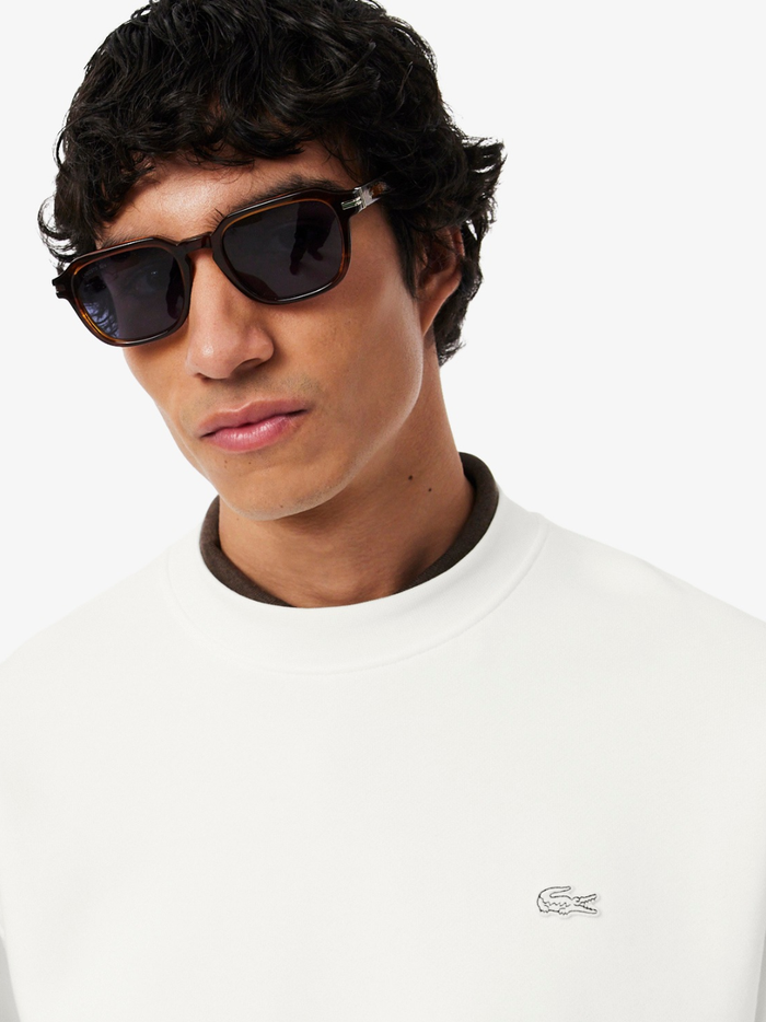 LACOSTE Loose Fit Heavy Fleece Sweatshirt White - MAISONDEFASHION.COM