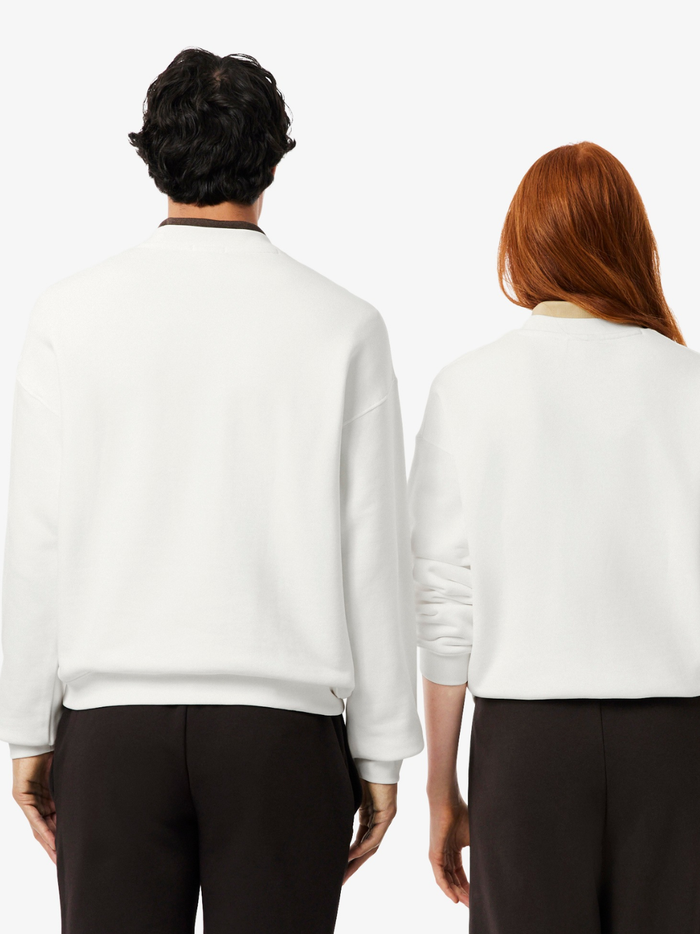 LACOSTE Loose Fit Heavy Fleece Sweatshirt White - MAISONDEFASHION.COM