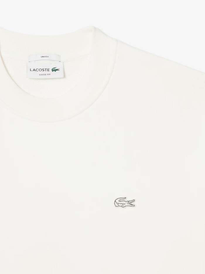 LACOSTE Loose Fit Heavy Fleece Sweatshirt White - MAISONDEFASHION.COM