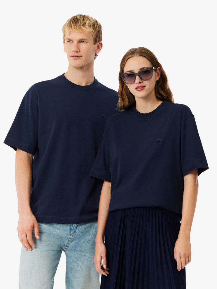 LACOSTE Loose Fit Heavy Jersey T-shirt Midnight Blue - MAISONDEFASHION.COM