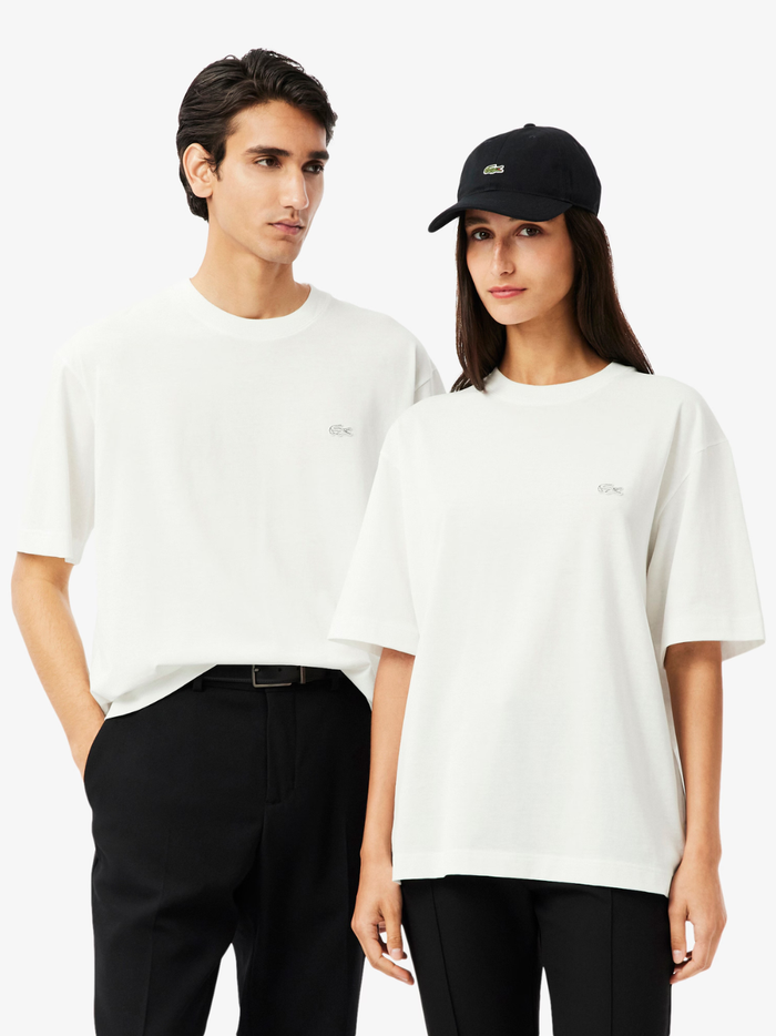 LACOSTE Loose Fit Heavy Jersey T-shirt White - MAISONDEFASHION.COM
