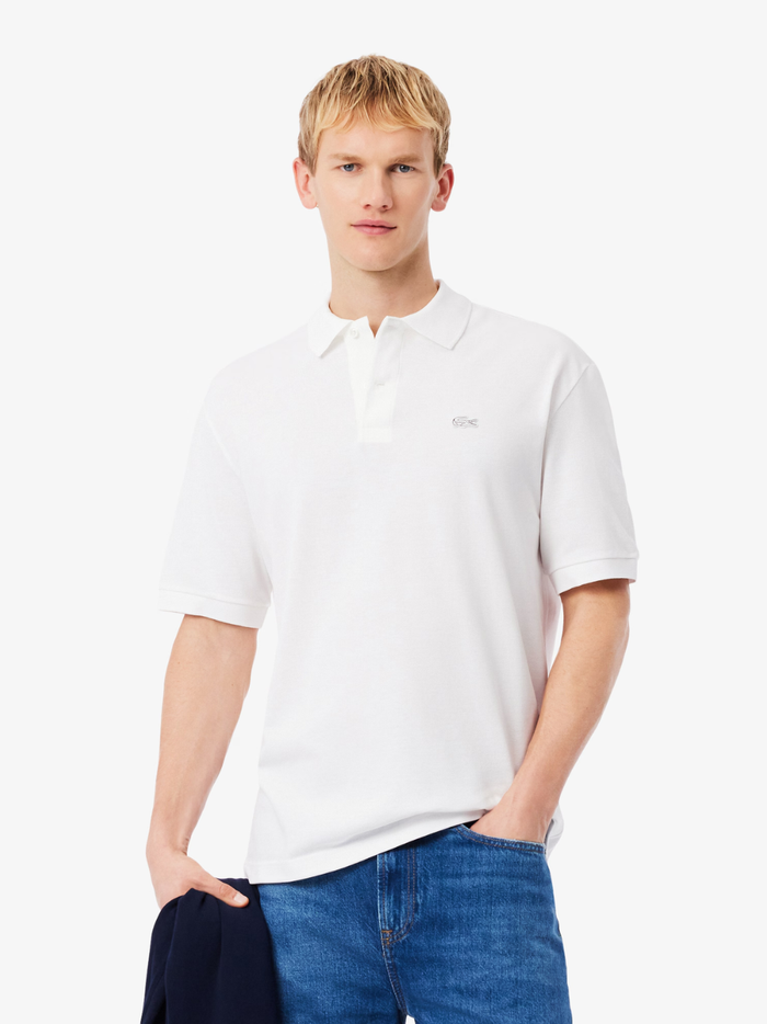 LACOSTE Loose Fit Heavy Piqué Polo Shirt White - MAISONDEFASHION.COM