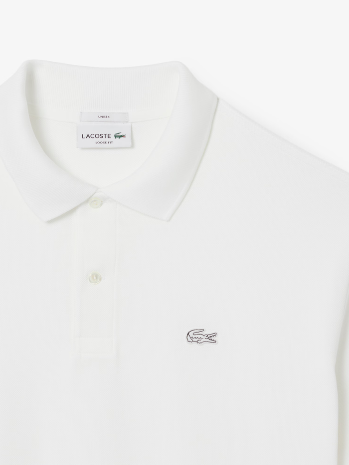 LACOSTE Loose Fit Heavy Piqué Polo Shirt White - MAISONDEFASHION.COM